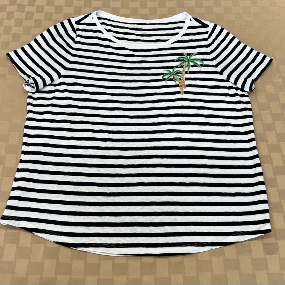Talbots Beaded Palm Tree Navy & White Striped Short Sleeve Tee Women's Size 2X - Picture 2 of 7